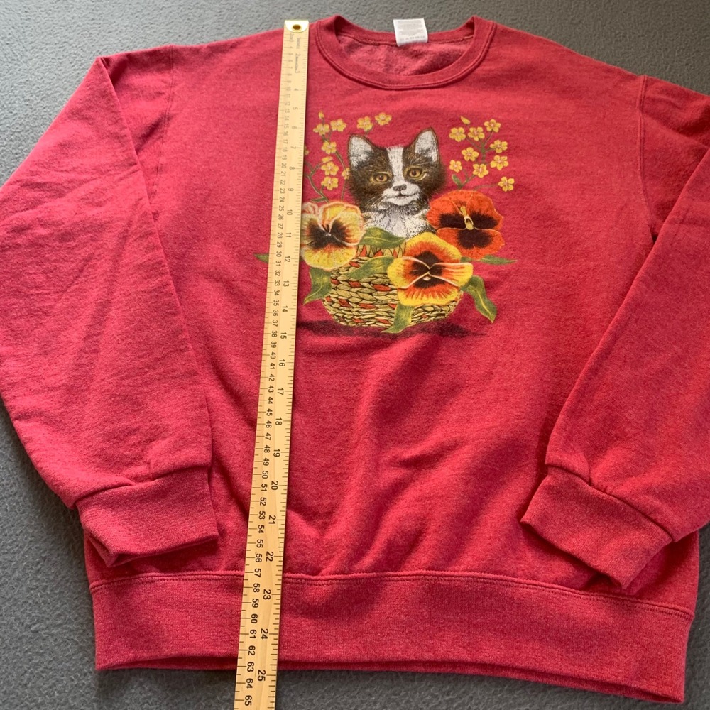 Vintage Jerzees NuBlend Kitten Floral Basket Graphic Crewneck Sweatshirt Novelty - Picture 8 of 8